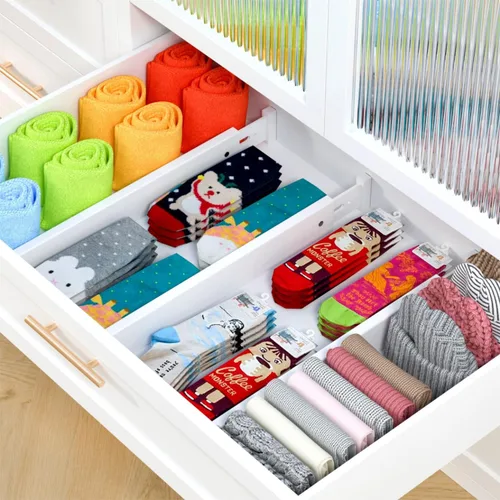 Miniatura 3 de Divisor de bambú para cajones de cocina, paquete de 4, organizador de cajones de utensilios ajustable de 17-22 pulgadas para tocador, baño, Blanco