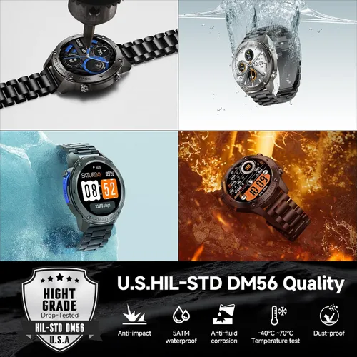 Miniatura 3 de Reloj inteligente con GPS para hombre, reloj inteligente militar resistente, brújula, resistente al agua hasta 164.0 ft, batería grande de 500 mAh