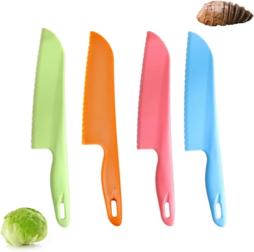 Miniatura 9 de jawbush Cuchillo de plástico para verduras, cortador de pizza de borde dentado de 11 pulgadas con mango antideslizante para cocina, pizzas