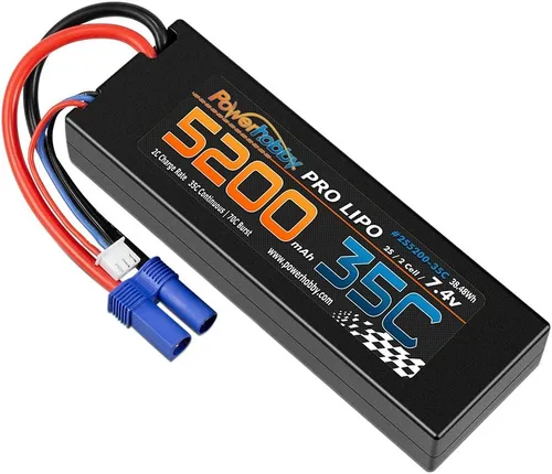 Miniatura 6 de Powerhobby - Batería Lipo de 2 celdas de 2 celdas, 7.4 V, 5200 mAh, 35c, con enchufe EC5, 2 celdas (paquete de 2)