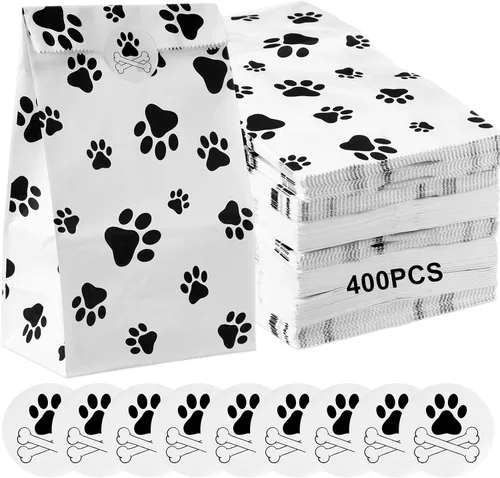 Miniatura 8 de Meanplan - 200 bolsas de papel con huella de papel para perros, bolsas a granel para almuerzo, aperitivos, pan, dulces, sándwich, palomitas de maíz