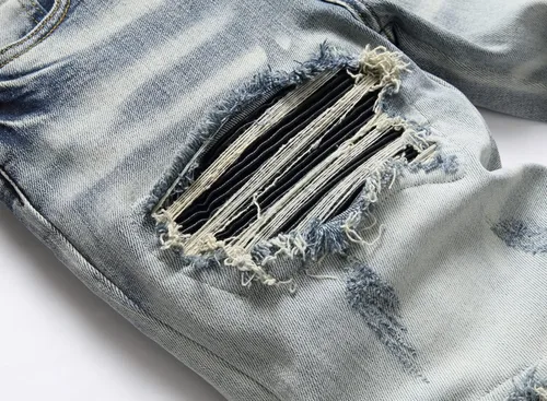 Miniatura 4 de OIIIO - Jeans elásticos rasgados de ajuste regular para hombre
