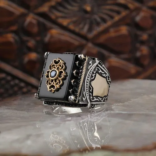 Anillo de plata de ley 925 para hombre, joyería de piedra de circón natural negro, regalo vintage, anillo de ónix Aqeq para hombre, todos los tamaños