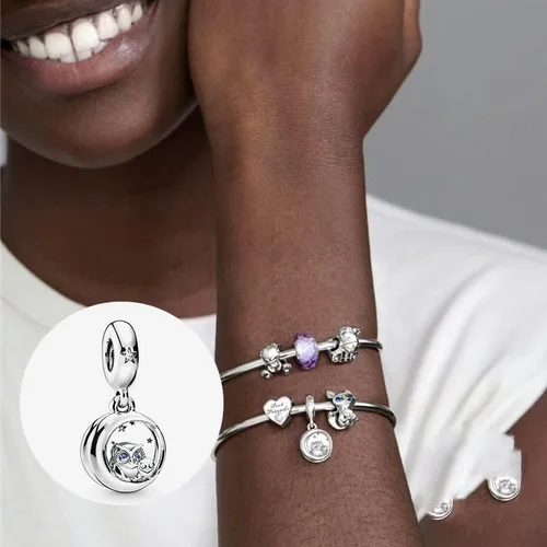 Miniatura 4 de Dijes de plata de ley 925 para pulseras y collares de animales delfín búho cuentas de viaje para árbol familiar, regalo de joyería para mujeres