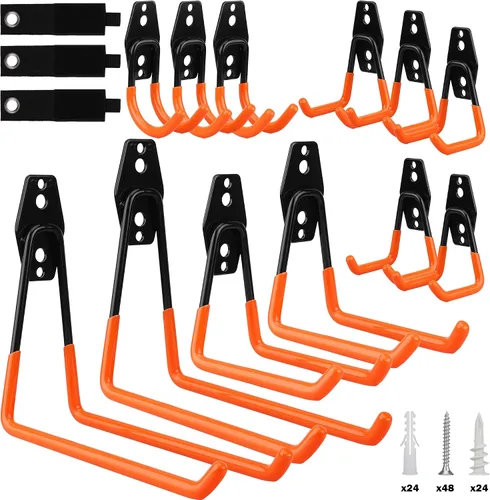 Miniatura 10 de Conjunto de surtido de gancho de pared para almacenamiento de herramientas de garaje: 15 piezas de gancho grande resistente organizador