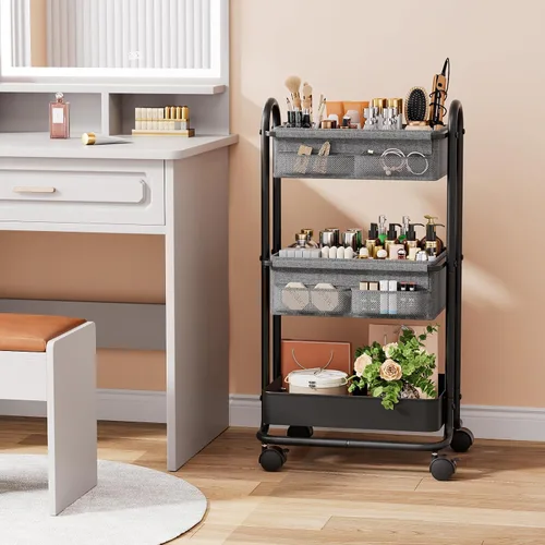 Miniatura 5 de Modanais Carrito organizador de pañales para bebé, carrito de almacenamiento rodante de 3 niveles con ruedas, artículos esenciales para bebé