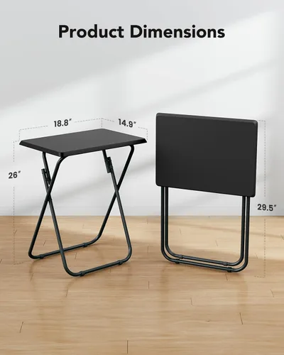 Miniatura 3 de HUANUO Mesa plegable para TV, mesa estable sin necesidad de montaje, bandeja de TV para comer, mesas plegables para aperitivos para cama y sofá Negro