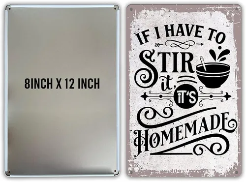 Miniatura 2 de QIONGQI Letrero de metal con frase divertida "If I Have to Stir It, It's Homemade", decoración de pared, retro, con refranes para decoración