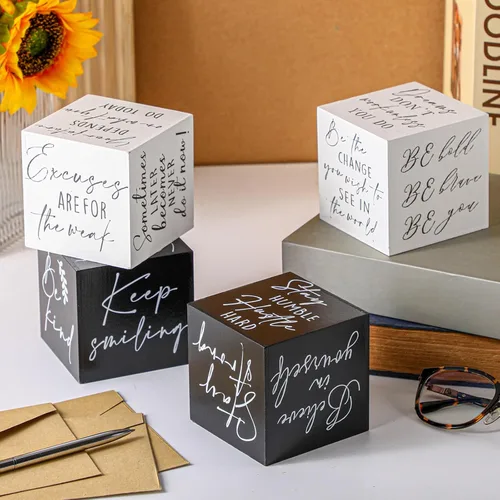 Miniatura 3 de Pinkunn 4 piezas inspiradoras de decoración de escritorio, regalo para hombres y mujeres, mini letreros inspiradores de madera para decoración