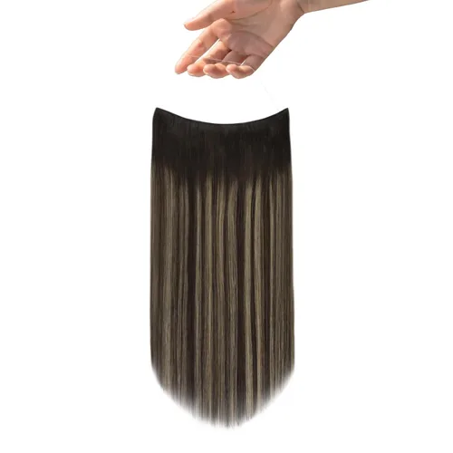 Miniatura 18 de Easyouth Extensión de cabello humano rubio con cola de caballo, extensiones de cabello humano rubio dorado con reflejos rubios, extensiones