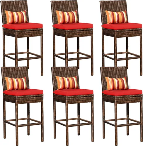 Miniatura 10 de Sundale Outdoor Juego de 4 taburetes de bar de 30 pulgadas de altura de asiento, taburetes de mimbre para patio con respaldo, silla de ratán marrón