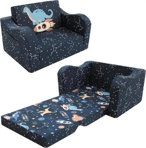 Miniatura 8 de MeMoreCool Silla Infantil 2 en 1, Sofá Cama Plegable para Niños, Beige (Edades 1-3) – Silla de Terciopelo que se Extiende a Sofá-Cama Espuma