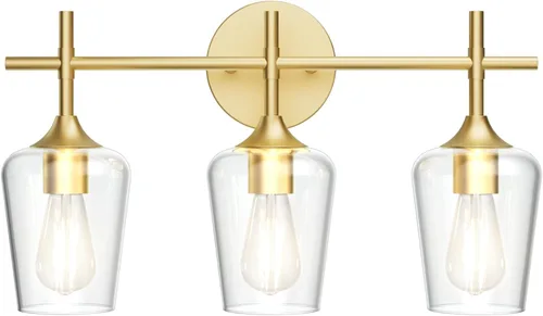 Miniatura 9 de Ralbay Lámparas de baño doradas 2 luces con vidrio transparente, iluminación moderna de montaje en pared, iluminación industrial de granja, luces
