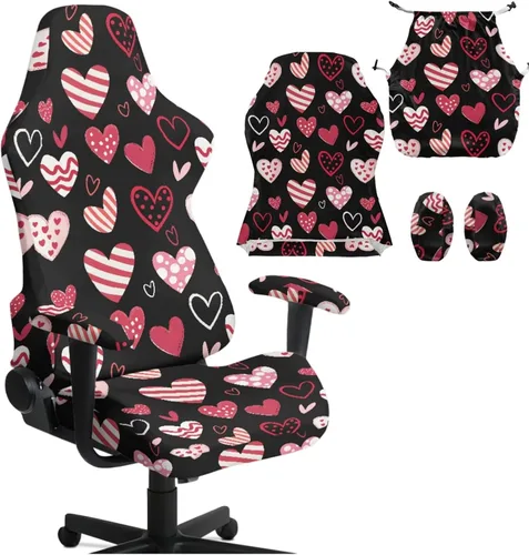Heart Gaming Chair Cover for Desk Chair Stretchy Armrest Covers Washable Ergonomic Office Seat Cover Dustproof Gaming Chairs Easy to Fit Home Office