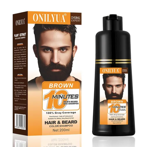 Miniatura 8 de Champú de tinte para barba y cabello negro para hombre 3 en 1, colorante herbario de larga duración para cabello gris, bigote y barba en minutos