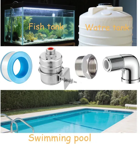 Miniatura 6 de Válvula de flotador de agua automática de acero inoxidable de 2 piezas, conexiones dobles de 1/2 pulgadas y 3/4 pulgadas, control de nivel de agua