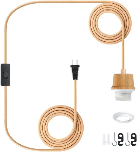 Miniatura 10 de LYOOWNG Cable de luz colgante con enchufe, luces colgantes estilo granja con cable enchufable, kit de cable de luz colgante de 15 pies de cuerda