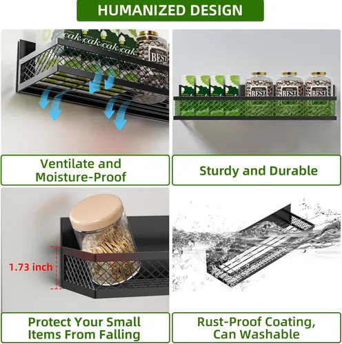 Miniatura 4 de Estante magnético para especias para refrigerador, paquete de 3 estantes magnéticos para refrigerador, cesta magnética móvil se utiliza para Negro