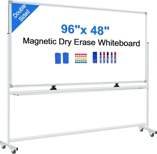 Miniatura 10 de Max-officoo Pizarra Blanca Grande de Borrado en Seco con Soporte Rodante 72"x48" Pizarra Blanca Magnética Móvil de Doble Cara sobre Ruedas, Incluye