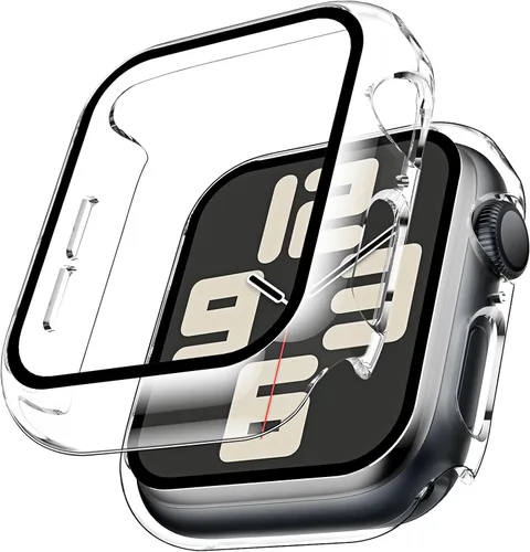 Miniatura 9 de TAURI - Juego de 2 carcasas rígidas para Apple Watch SE Series 6, 5, 4, 1.732 in (44mm), protector de pantalla integrado de cristal templado 9H, Azul