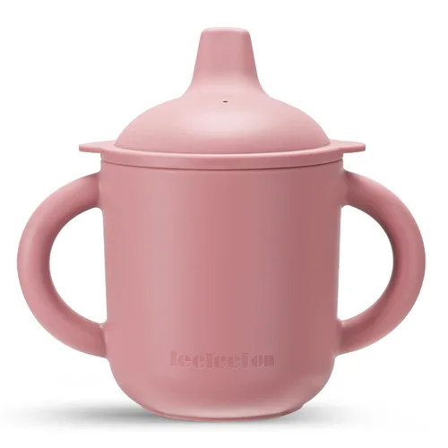Miniatura 10 de Leeleelon® Vaso de silicona para bebés de 6 meses en adelante, 6 onzas, 100% a prueba de fugas para bebé con asas, silicona platino (azul Cambridge)