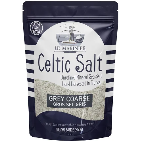 Le Marinier Sal celta orgánica gris gruesa, 0.6 libras - 8.81 onzas. 100% natural y sin refinar. Sal marina francesa rica en minerales. Sal mineral