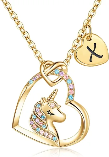 Hidepoo Regalos de unicornios para niñas, chapado en oro de 14 quilates, oro blanco, oro rosa, collar de unicornio con circonita cúbica colorida