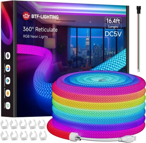 Miniatura 16 de BTF-LIGHTING 9.8 pies WS2811 WS2812B IC RGB 360 Grados Tira LED de Colores Neon Flexible de Silicona de Nylon con Patrón Reticulado IP67 Impermeable