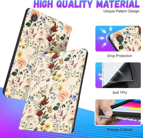 Miniatura 4 de Uppuppy Funda para Samsung Galaxy Tab A8 de 10.5 pulgadas para niños, niñas, folio para mujeres, diseño floral femenino, bonita, adolescente