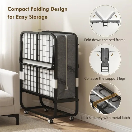 Miniatura 6 de HOMCOM Cama plegable con colchón para adultos, tamaño individual largo, cama plegable portátil con colchón de espuma de 4 pulgadas y marco de acero
