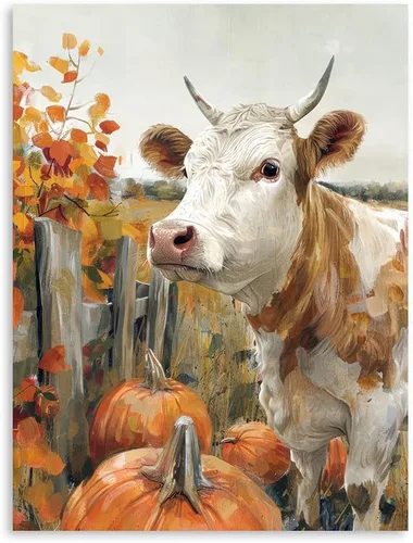 Kunstorner Arte de pared de otoño de granja, imágenes de vaca, estampado de animales, colorido, 12 x 16 pulgadas