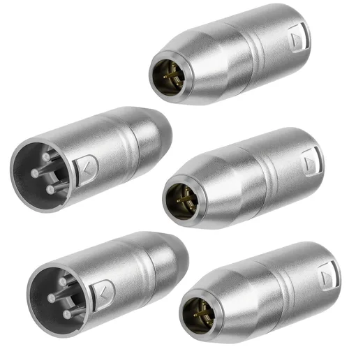Paquete de 5 mini conectores XLR de 3 pines, micrófono adaptador macho de 3 pines a XLR macho de 3 pines, conector de audio de micrófono de aleación