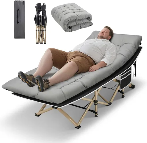 Miniatura 10 de HABUTWAY Catre de campamento, catre portátil para adultos, catre para dormir de 28 pulgadas de ancho, carga máxima de 600 libras con colchón grueso