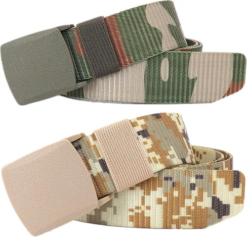 Miniatura 17 de Cinturón para hombre, cinturón táctico militar de nailon con hebilla sin metal, paquete de 2 Camuflaje verde y camuflaje caqui