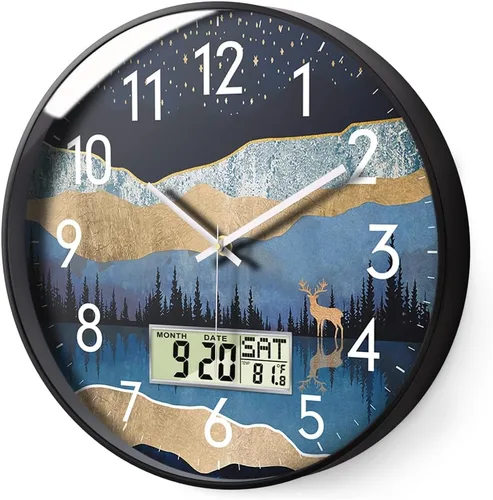 Reloj de pared analógico silencioso con fecha y temperatura, reloj de pared digital de 12 pulgadas sin tictac, funciona con pilas, reloj de pared