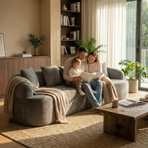 Miniatura 3 de Furnimart Sofás curvados de 112 pulgadas para sala de estar, sofá modular de felpilla moderno de 4 plazas con 4 cojines, sofá modular de felpa,