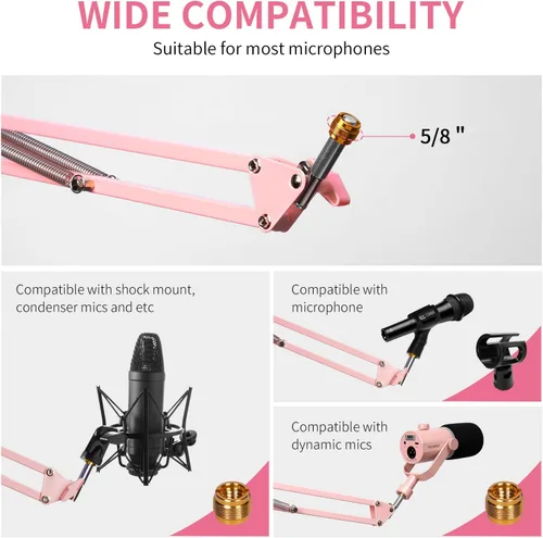 Miniatura 3 de FEELWORLD AMS1 Brazo de brazo de micrófono, soporte de brazo de micrófono ajustable con tornillo de 3/8 a 5/8 pulgadas, compatible con PM1 y otros