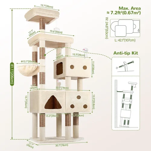 Miniatura 7 de Globlazer Torre para gatos extra grande, árbol para gatos de 81 pulgadas de alto para gatos grandes, 20 libras, torre de rascador para gatos adultos