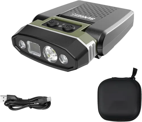 Miniatura 8 de SUNREI Luz recargable con sensor de movimiento con clip para sombrero con 150 lúmenes y 600 mAh, linterna giratoria para pesca, camping, correr