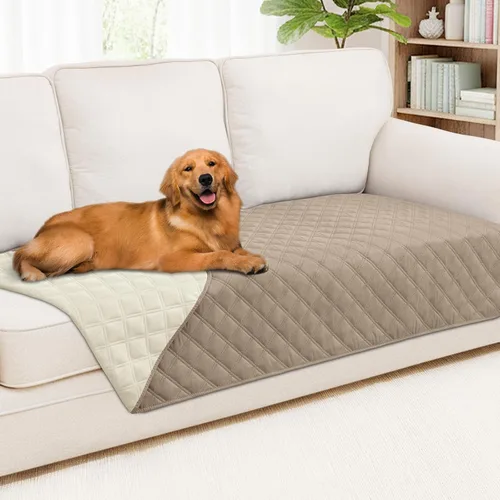 Miniatura 146 de Smiry Funda impermeable para cama de mascota, suave y lavable, para muebles, cama, sofá, reversible, a cuadros (30 x 53 pulgadas, color beige/beige)