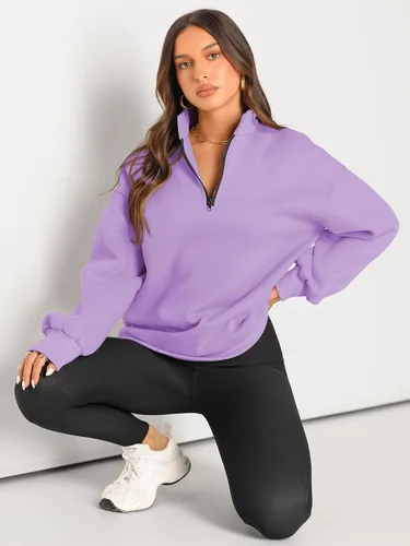 Miniatura 5 de Trendy Queen Womens Oversized Sweatshirts Hoodies Half Zip Pullover Fall Fashion Outfits 2024 Y2k Clothes