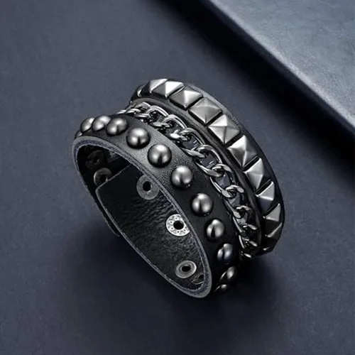 Miniatura 2 de TURTLEDOVE Pulsera de cuero punk – Pulsera de cuero gótica con tachuelas de metal – Accesorios punk rock de los años 80 para hombres y mujeres