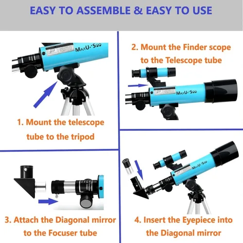 Miniatura 4 de Telescopio lunar para niños y principiantes de astronomía, telescopio refractor con buscador de alcance y 3 oculares, telescopio de viaje