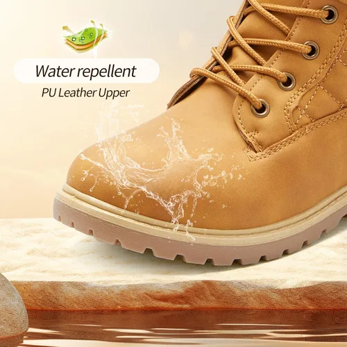 Miniatura 4 de Adokoo Botas para mujer, impermeables, para otoño e invierno, botas de combate negras para nieve, con cordones, antideslizantes, para senderismo