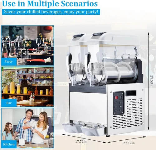 Miniatura 2 de Máquina comercial de granizado 12l 2 tanque 700w máquina congelada bebida, acero inoxidable Margarita vino Slush & Smoothies máquina