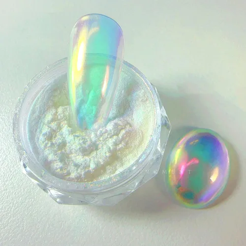 Pretty Diva Polvo de uñas cromado de unicornio de sirena, 0.01 oz, polvo cromado iridiscente Aurora para uñas, polvo de sirena para uñas, polvo de