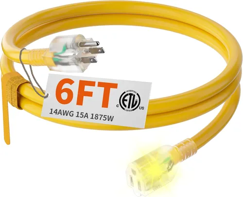 Miniatura 13 de HUANCHAIN Cable de extensión para interiores y exteriores, 50 pies, impermeable, calibre 16/3, flexible, resistente, cable de extensión para Amarillo