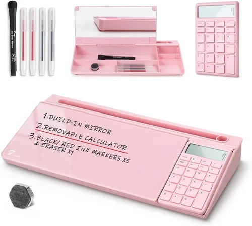Miniatura 17 de TOWON Pizarra blanca pequeña y compacta de vidrio con almacenamiento, pizarra de borrado en seco de 12 x 7 pulgadas para escritorio, oficina