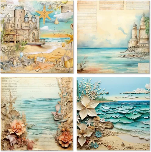 Miniatura 5 de Beach House - Bloc de papel para álbumes de recortes, 6 x 6 pulgadas, temática marina, viajes y vacaciones, suministros para álbumes de recortes