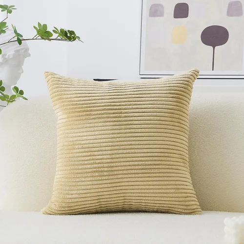 Miniatura 12 de Home Brilliant Funda de cojín decorativo amarillo mostaza 18x18 de pana acanalada suave a rayas decoración de otoño para sofá cama decoración
